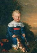 unknow artist, Portrait of a young boy with toy gun and dog